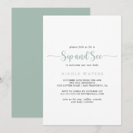 Invitación Sip y See de caligrafía Minimalista verde