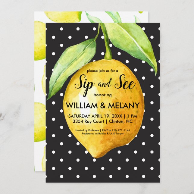Invitación Sip y See: Un Baby Shower con código de cítricos (Anverso / Reverso)