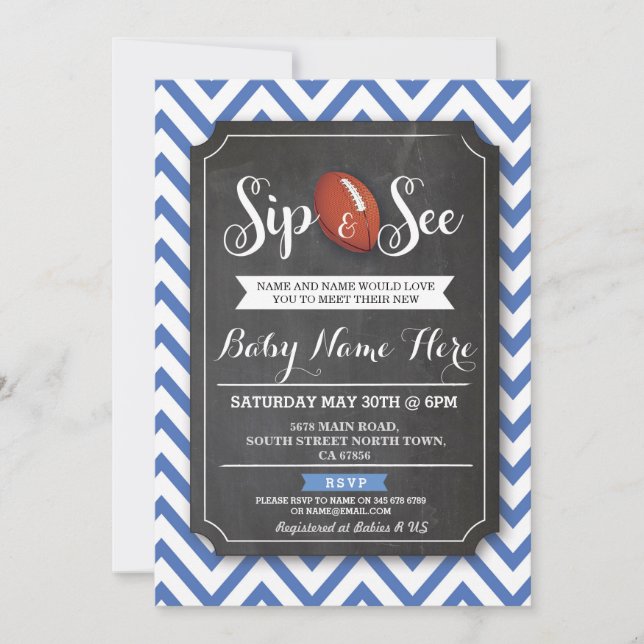 Invitación Sip y ver a Baby Shower Rugby Blue Boy (Anverso)