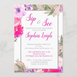 Invitación Sip y ver a los bebés Rosas florales rosados
