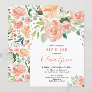 Invitación Sip y ver acuarela floral color verde chica bebé