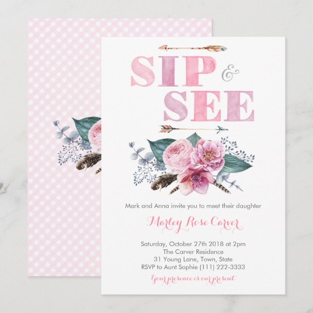 Invitación Sip y ver Conoce al Fiesta Chica de Recién nacido (Anverso / Reverso)