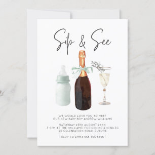 Invitación Sip y Ver Elegante Watercolor Green Baby Boy