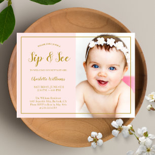 Invitación Sip y ver foto de Purpurina de oro rosado de Baby