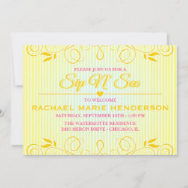 Invitación Sip y ver las modernas rayas floridas amarillas in