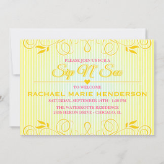 Invitación Sip y ver las modernas rayas floridas amarillas in