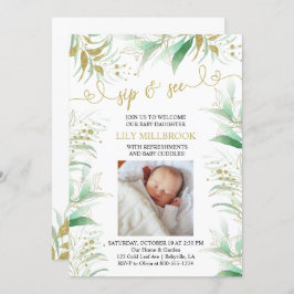 Invitación Sip y ver verde verde y dorado elegante