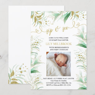 Invitación Sip y ver verde verde y dorado elegante