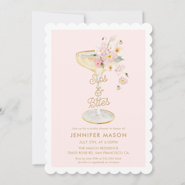 Invitación Sips and Bites Champagne Ducha de novias (Anverso)