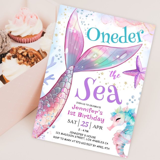 Invitación Sirena 1er cumpleaños El morado rosado del mar (Subido por el creador)