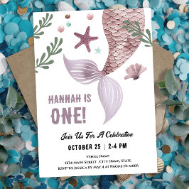 Invitación Sirena 1er cumpleaños Mar Púrpura
