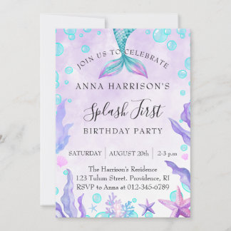 Invitación Sirena 1er cumpleaños "Splash"