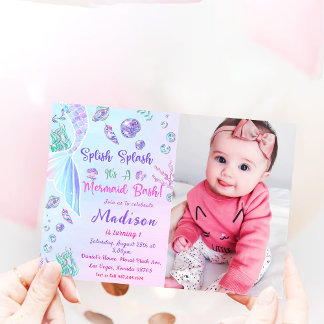 Invitación Sirena 1er cumpleaños UNO der El Fiesta del mar