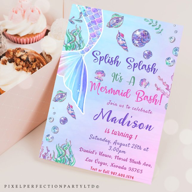 Invitación Sirena 1er cumpleaños UNO der El Fiesta del mar (Subido por el creador)