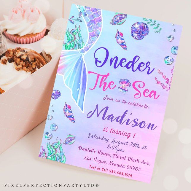 Invitación Sirena 1er cumpleaños UNO der El Fiesta del mar (Subido por el creador)