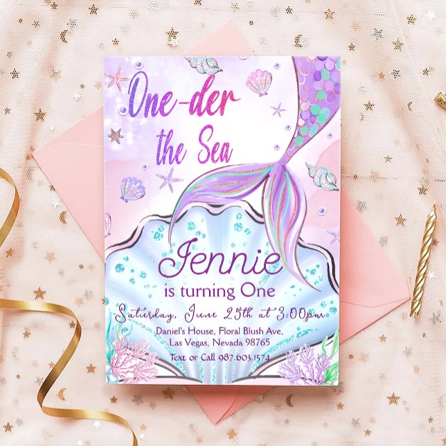 Invitación Sirena 1er cumpleaños UNO der El Fiesta del mar (Subido por el creador)