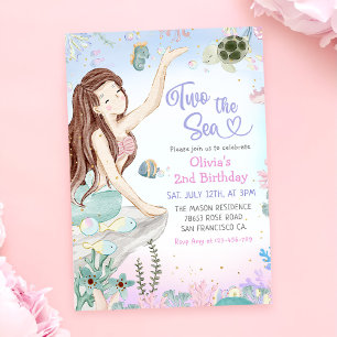 Invitación Sirena 2 cumpleaños, dos Fiestas del mar