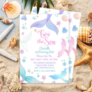Invitación Sirena 2 cumpleaños, dos Fiestas del mar
