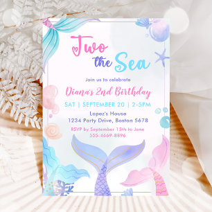 Invitación Sirena 2 cumpleaños, dos Fiestas del mar