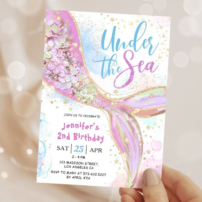 Invitación Sirena 2 Fiesta de cumpleaños Rosa Bajo el Mar (Subido por el creador)