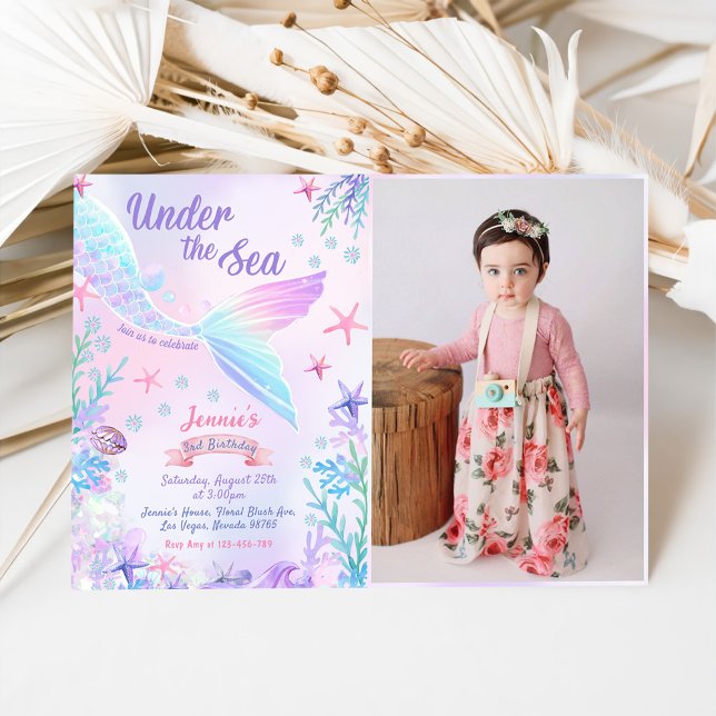 Invitación Sirena 3 cumpleaños bajo la foto del Fiesta del ma (Subido por el creador)