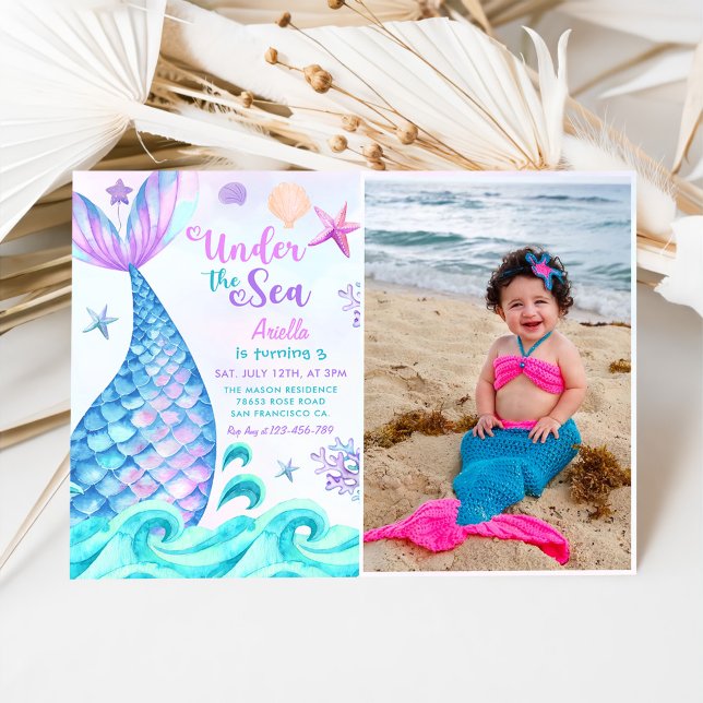 Invitación Sirena 3 cumpleaños bajo la foto del Fiesta del ma (Subido por el creador)