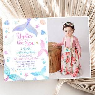 Invitación Sirena 3 cumpleaños bajo la foto del Fiesta del ma