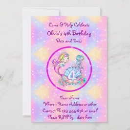 Invitación Sirena 4º Cumpleaños Cambio Editar Texto Personali