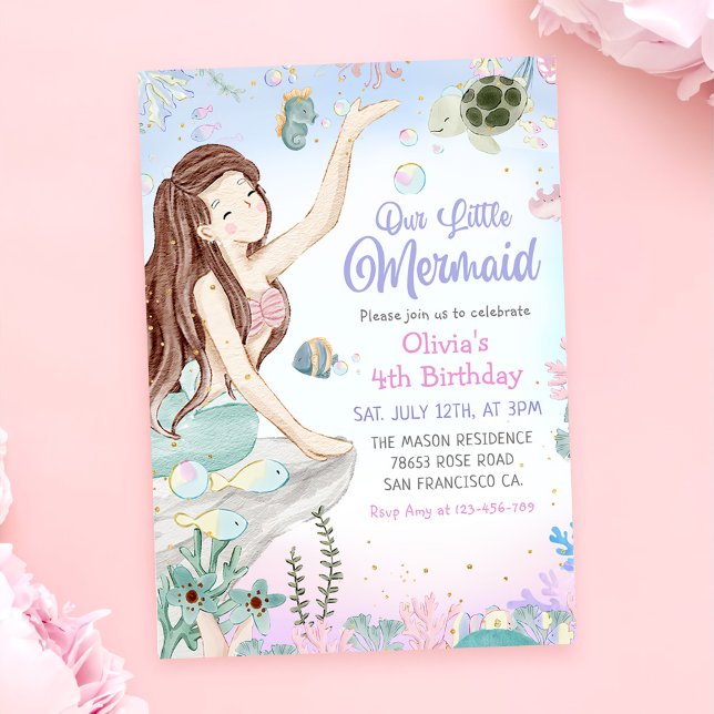 Invitación Sirena 4 cumpleaños, nuestra pequeña sirena Fiesta (Subido por el creador)