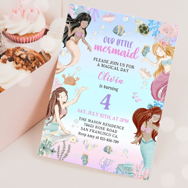 Invitación Sirena 4 cumpleaños, nuestra pequeña sirena Fiesta (Subido por el creador)