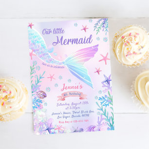 Invitación Sirena 4 cumpleaños, nuestra pequeña sirena Fiesta