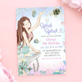 Invitación Sirena 6 Chica de cumpleaños Splish Splash Fiesta