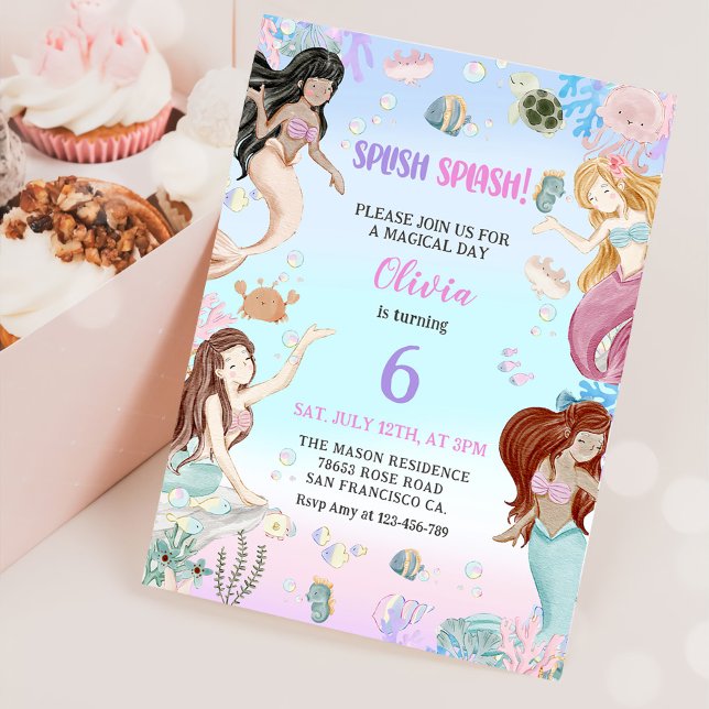 Invitación Sirena 6 Chica de cumpleaños Splish Splash Fiesta (Subido por el creador)