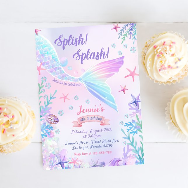 Invitación Sirena 6 Chica de cumpleaños Splish Splash Fiesta (Subido por el creador)