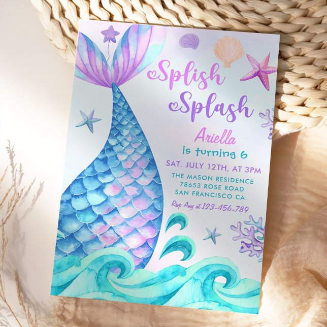 Invitación Sirena 6 Chica de cumpleaños Splish Splash Fiesta (Subido por el creador)