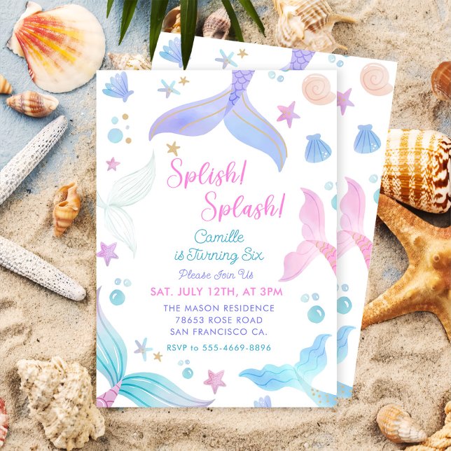 Invitación Sirena 6 Chica de cumpleaños Splish Splash Fiesta (Subido por el creador)