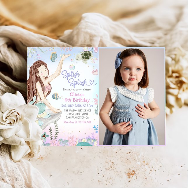 Invitación Sirena 6 cumpleaños - Fiesta de Splash Splash (Subido por el creador)
