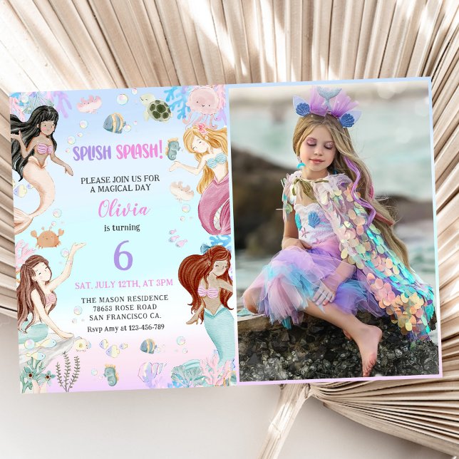 Invitación Sirena 6 cumpleaños - Fiesta de Splash Splash (Subido por el creador)
