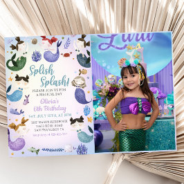 Invitación Sirena 6 cumpleaños - Fiesta de Splash Splash