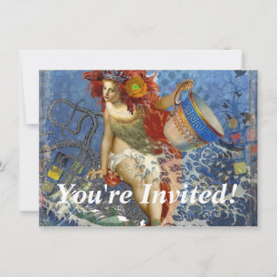 Invitación Sirena Acuario Arte Azul Gótico