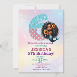 Invitación Sirena afroamericana foto de cumpleaños número 6