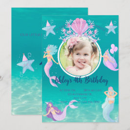 Invitación Sirena bajo el agua del mar fiesta de los niños de