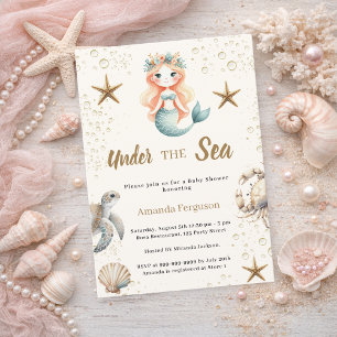 Invitación Sirena Bajo el mar animales del océano Baby Shower