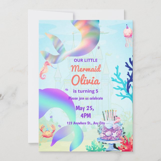 Invitación Sirena bajo el mar Aniversario del Arcoiris (Anverso)