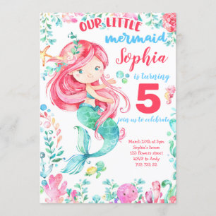 Invitación Sirena Bajo el Mar Chica Océano Cumpleaños de Vera
