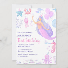 Invitación Sirena Bajo el Mar Cumpleaños de la Niña 1er Año