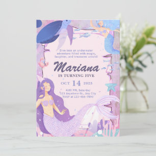 Invitación Sirena bajo el mar Cumpleaños de niñas lindas