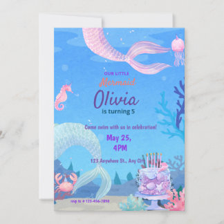 Invitación Sirena bajo el mar cumpleaños mágico