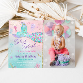 Invitación Sirena Bajo El Mar De Oro Rosa Cumpleaños