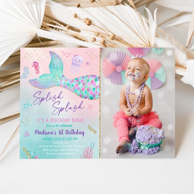 Invitación Sirena Bajo El Mar De Oro Rosa Cumpleaños (Subido por el creador)